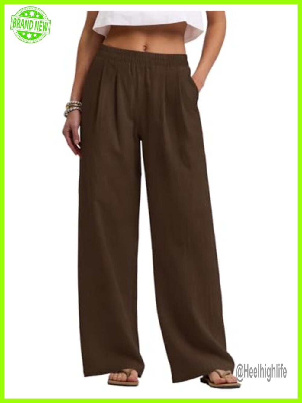LOMON Cotton Linen Pants Women Wide Leg Palazzo Pull-On